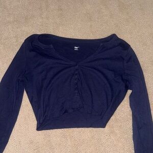 GAP Blue Ruched Long Sleeve Crop Blouse